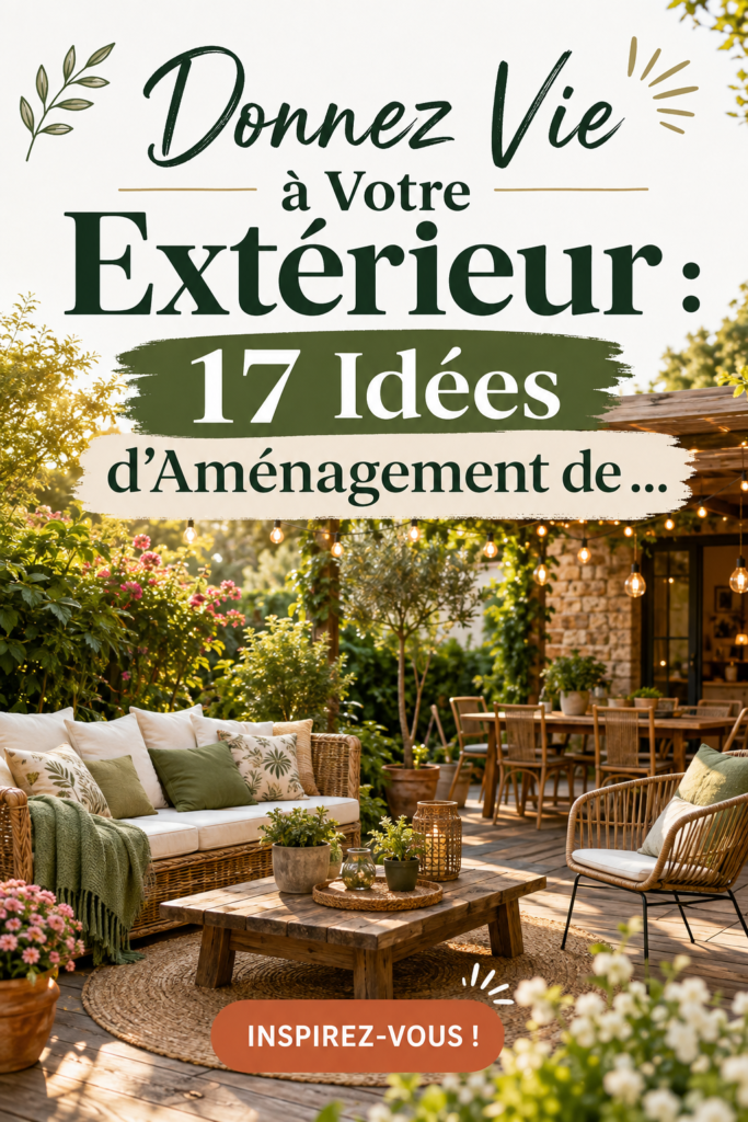 Aménagement extérieur accueillant avec mobilier et plantes