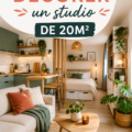 Intérieur d'un studio décoré avec des meubles fonctionnels et une ambiance chaleureuse.