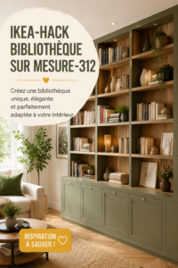 Bibliothèque sur mesure réalisée avec des meubles IKEA, moderne et élégante
