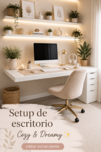 Un bureau cosy et inspirant avec des plantes et une décoration chaleureuse