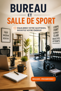 Bureau à domicile avec équipement de sport intégré, mettant en valeur un espace multifonctionnel.