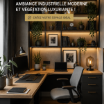 Bureau moderne avec des éléments industriels et des plantes vertes