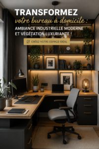 Bureau moderne avec des éléments industriels et des plantes vertes