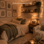 Chambre à coucher esthétique avec des couleurs douces et une ambiance cosy