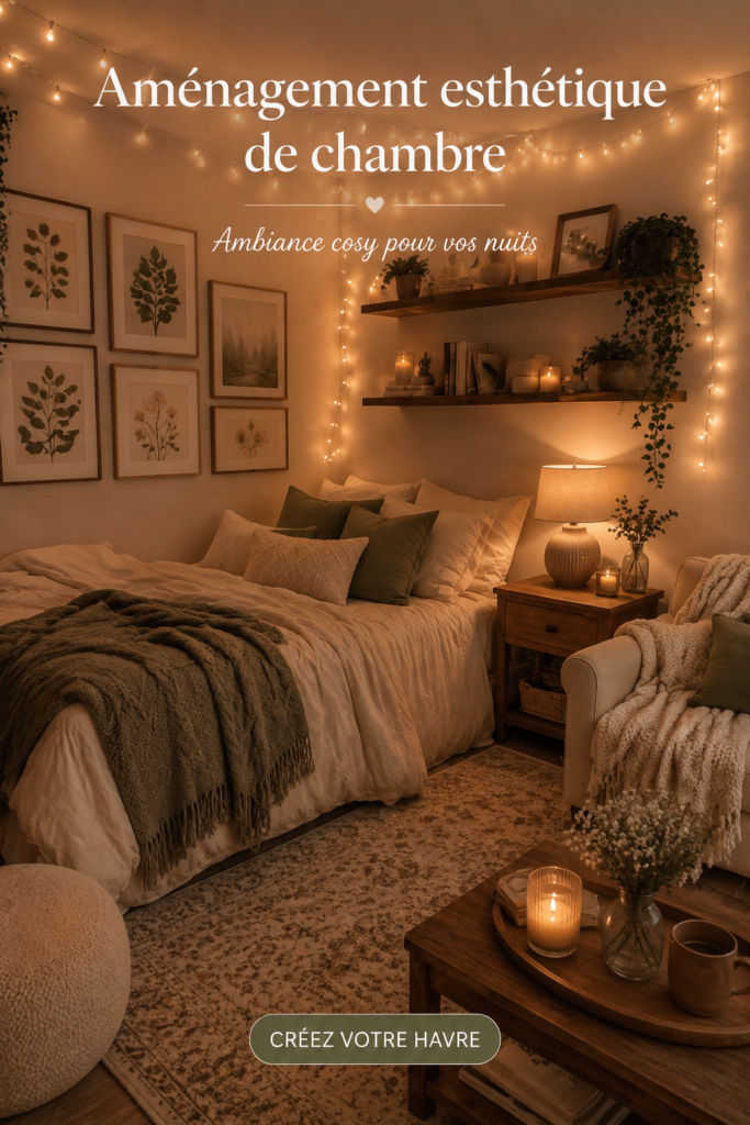 Chambre à coucher esthétique avec des couleurs douces et une ambiance cosy