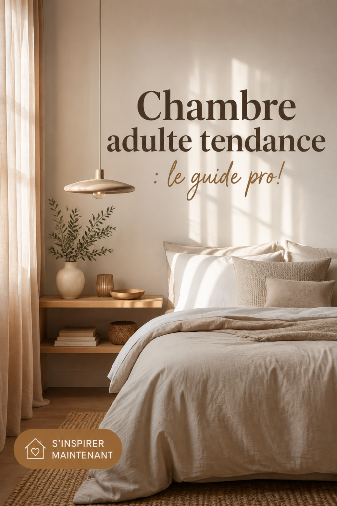Chambre adulte moderne avec une décoration chaleureuse et tendance, alliant confort et esthétisme.