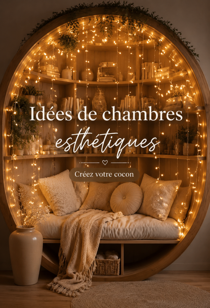 Chambre decorée dans un style aesthetic avec couleurs douces et éléments cozy.
