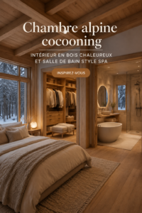 Une chambre alpine chaleureuse avec des éléments en bois et des textiles doux