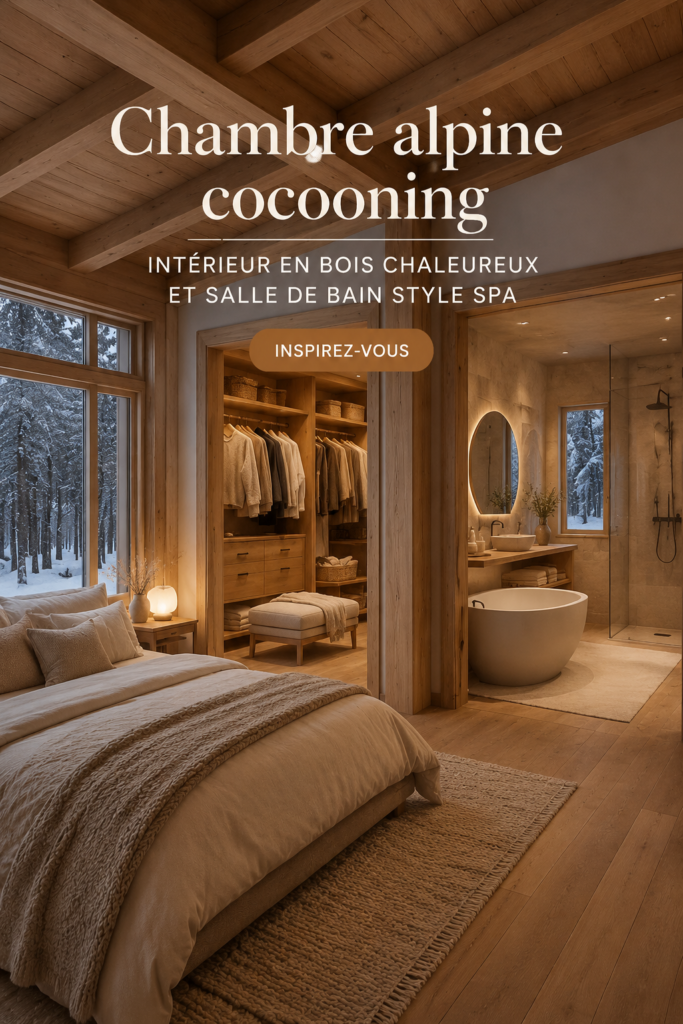 Une chambre alpine chaleureuse avec des éléments en bois et des textiles doux