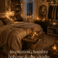 Chambre décorée dans un style bohème chic avec des textures et des couleurs douces