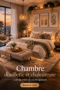Chambre chaleureuse avec décoration moderne et neutre