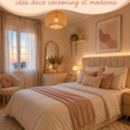 Chambre décorée en beige et rose poudré, ambiance cocooning moderne