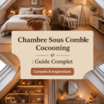 Chambre cocooning sous les combles avec des tissus doux et un éclairage chaleureux