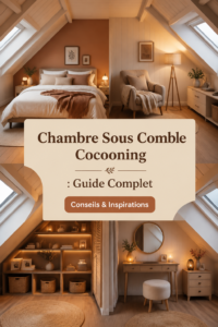 Chambre cocooning sous les combles avec des tissus doux et un éclairage chaleureux