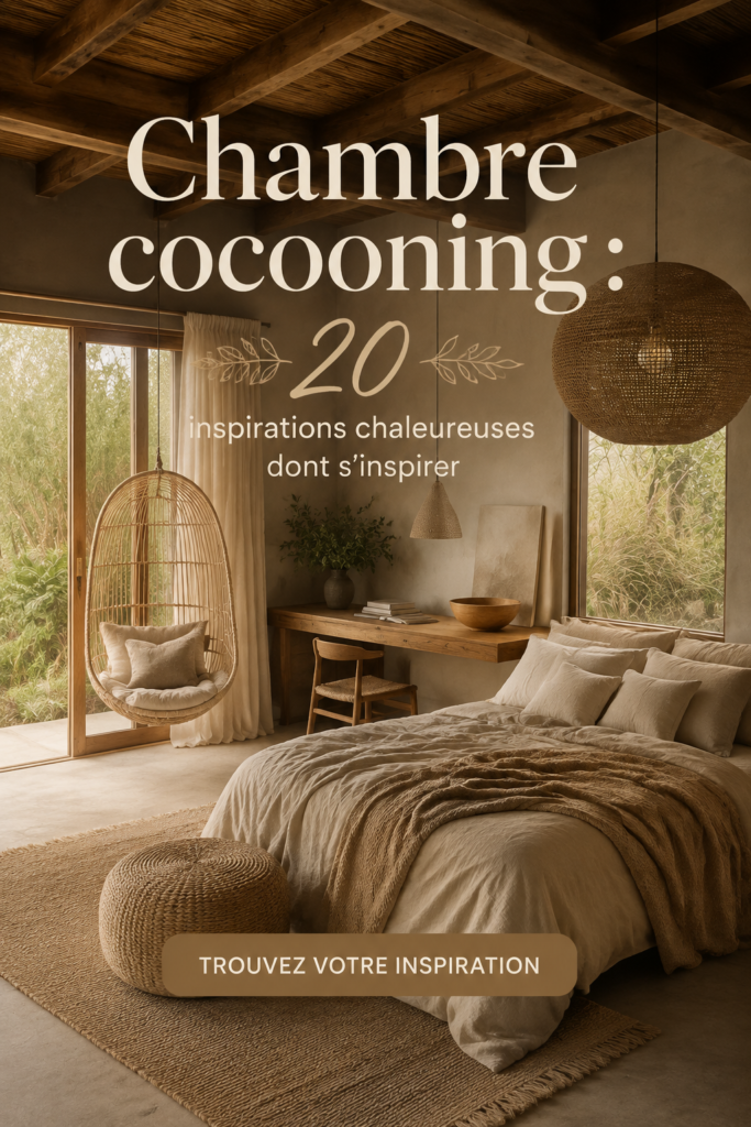 Chambre cocooning avec des textiles doux et une ambiance chaleureuse.