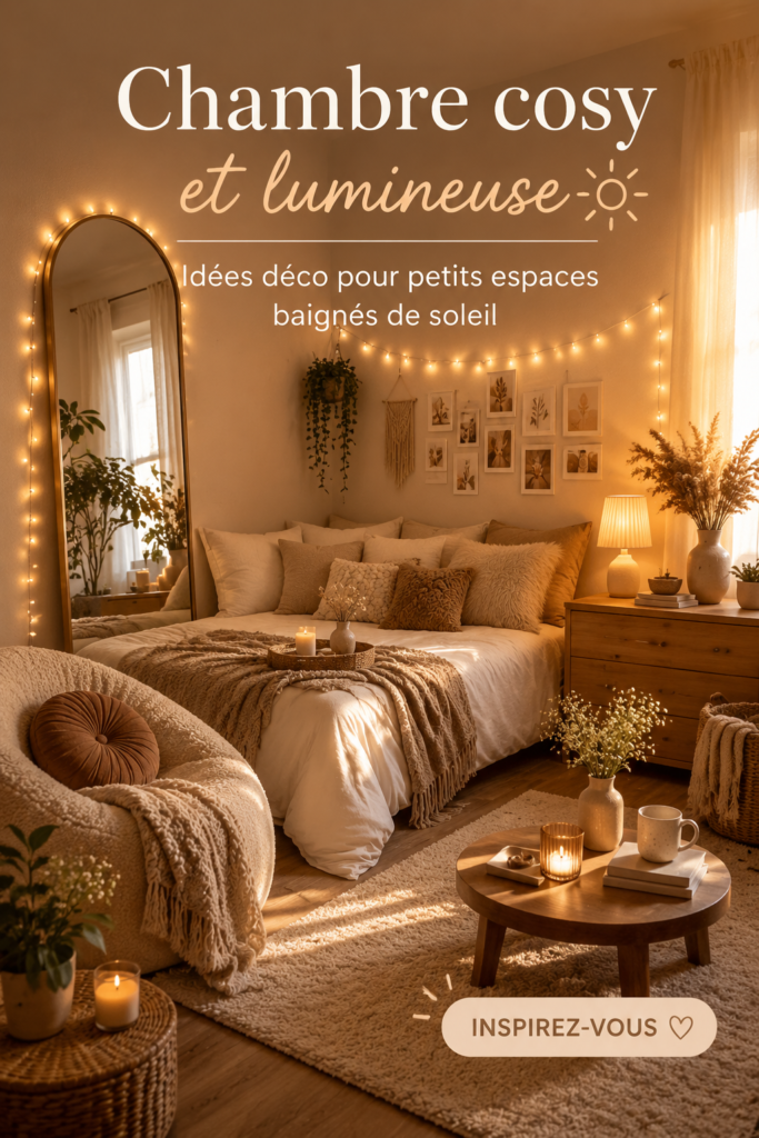 Chambre cosy avec lumière chaleureuse et décoration douce