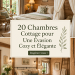 Chambre cottage cosy avec des éléments en bois et des textiles chaleureux