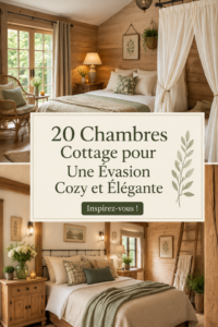 Chambre cottage cosy avec des éléments en bois et des textiles chaleureux