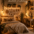 Une chambre cosy avec des couleurs douces et des textiles chaleureux.