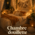 Chambre cozy avec des guirlandes lumineuses suspendues