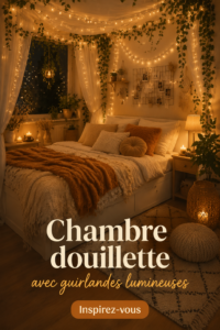 Chambre cozy avec des guirlandes lumineuses suspendues
