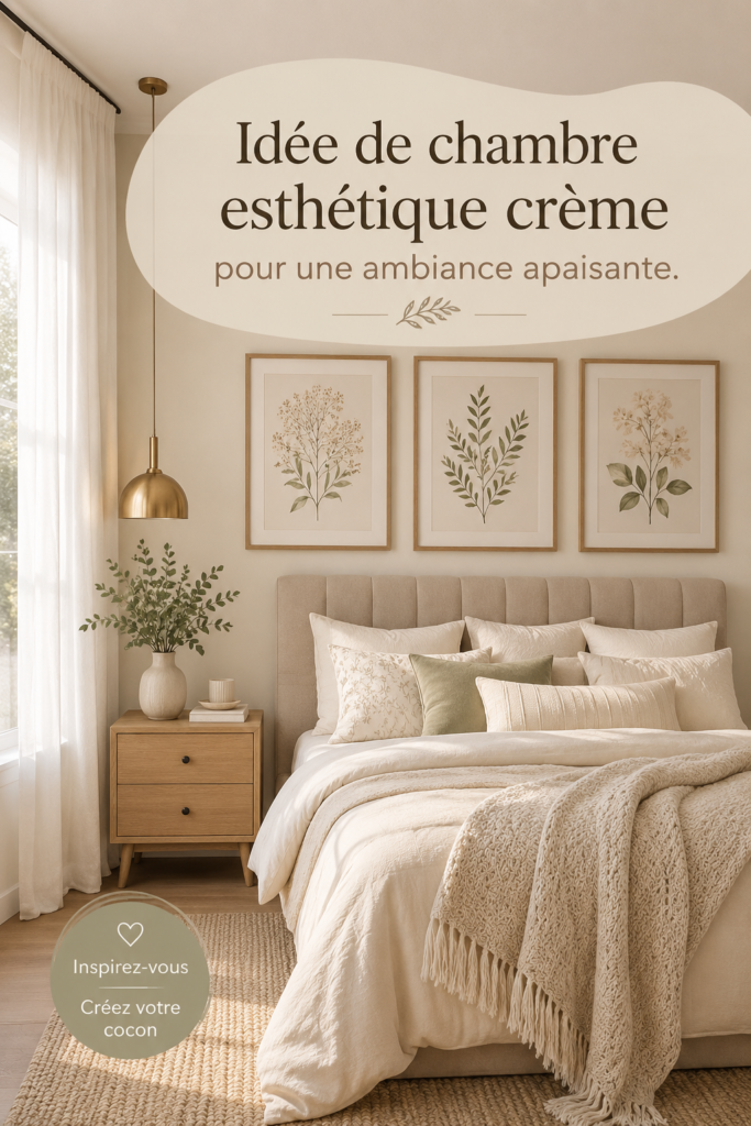 Chambre décorée en crème avec des touches apaisantes et élégantes