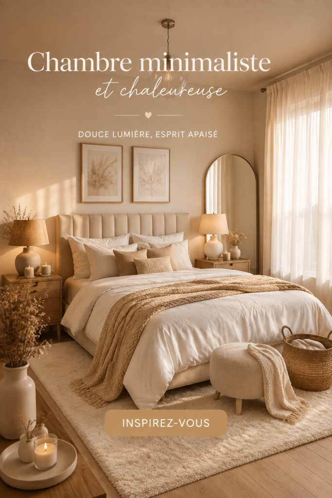 Chambre minimaliste éclairée par une douce lumière naturelle