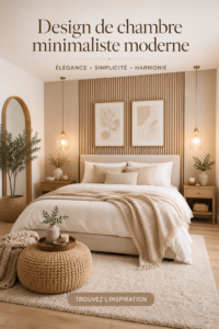 Chambre moderne et minimaliste avec des couleurs apaisantes et une décoration épurée.