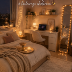 Chambre moderne avec éclairage chaleureux et décoration minimaliste