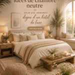 Chambre moderne avec une palette de couleurs neutres évoquant le luxe