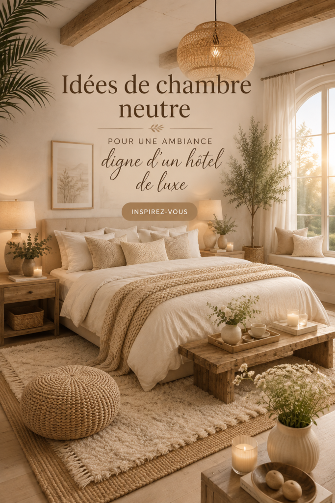 Chambre moderne avec une palette de couleurs neutres évoquant le luxe