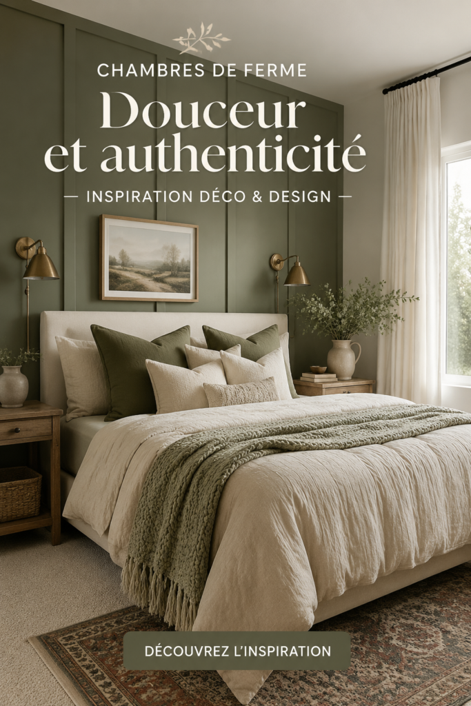 Chambre de ferme cosy avec des meubles en bois et des textiles doux