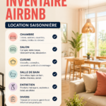 Checklist de préparation pour une location saisonnière Airbnb, avec divers équipements.