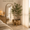 Chambre cosy décorée en beige minimaliste avec éclairage doux
