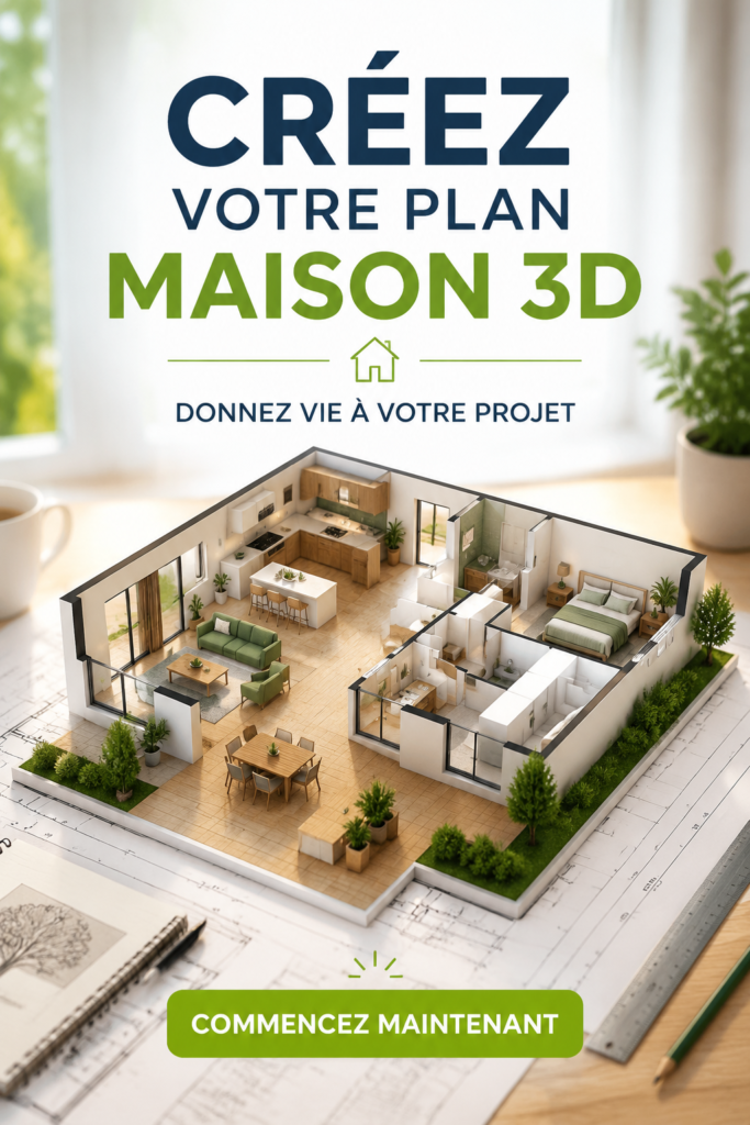 Une illustration d'un plan de maison en 3D coloré, mettant en valeur une conception moderne et accessible.