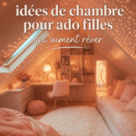 Chambre d'adolescente décorée avec des couleurs pastel et un éclairage doux.