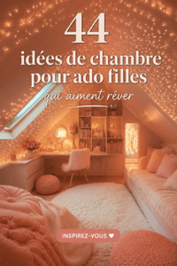 Chambre d'adolescente décorée avec des couleurs pastel et un éclairage doux.