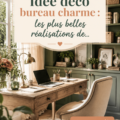 Un bureau joliment décoré avec des plantes, des accessoires et des couleurs apaisantes.