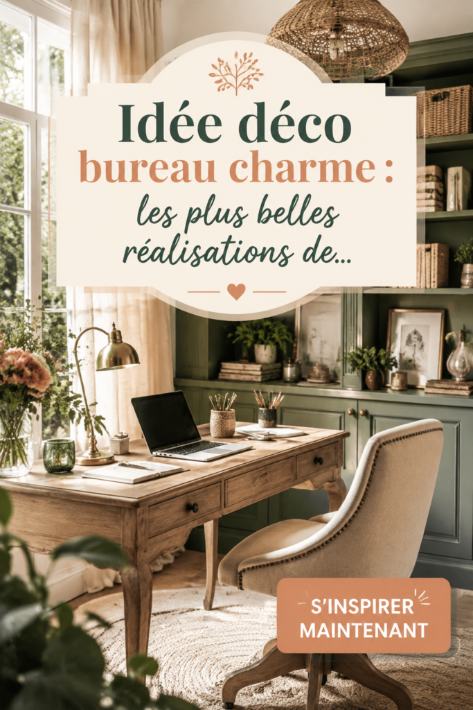 Un bureau joliment décoré avec des plantes, des accessoires et des couleurs apaisantes.
