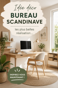 Un bureau scandinave chic avec des meubles en bois clair et des accessoires minimalistes.