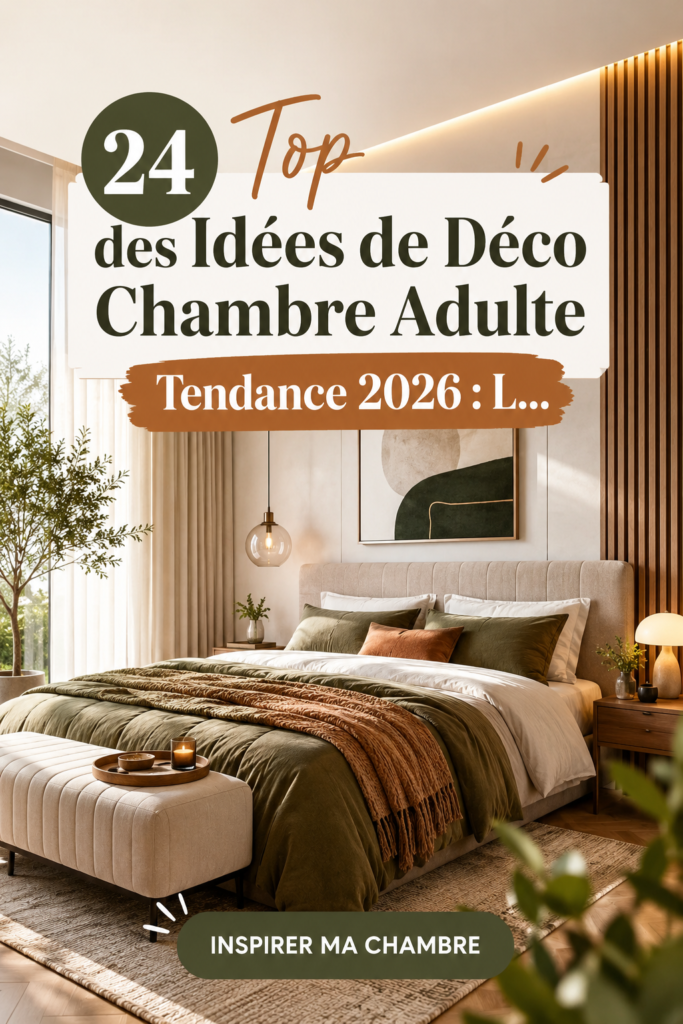 Déco tendance pour chambre adulte en 2026 avec des couleurs modernes et chaleureuses.