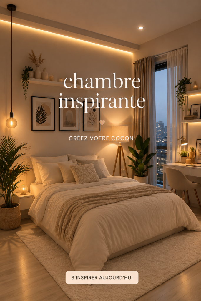 Chambre chaleureuse avec une literie élégante et des accessoires déco