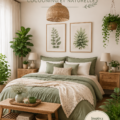 Chambre décorée avec des plantes vertes et une ambiance cosy