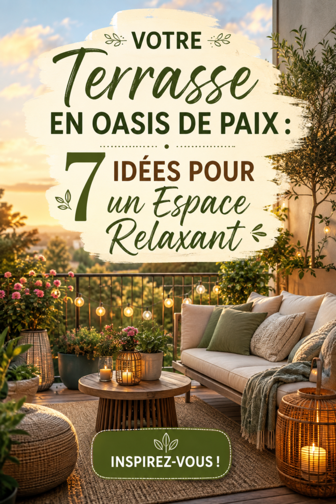 Terrasse aménagée en oasis de paix avec des plantes et des coussins confortables.