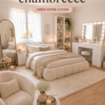 Chambre chaleureuse avec des éléments DIY créatifs.