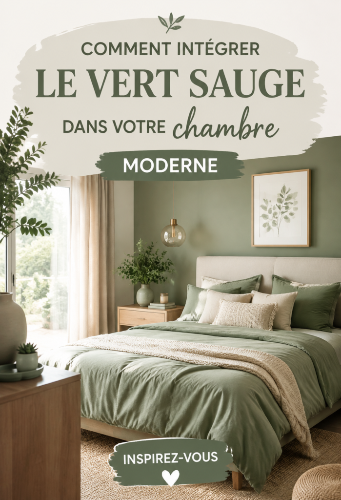Chambre moderne avec des accents de vert sauge
