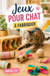Jeux DIY pour chat fabriqués à la maison avec des matériaux recyclés.