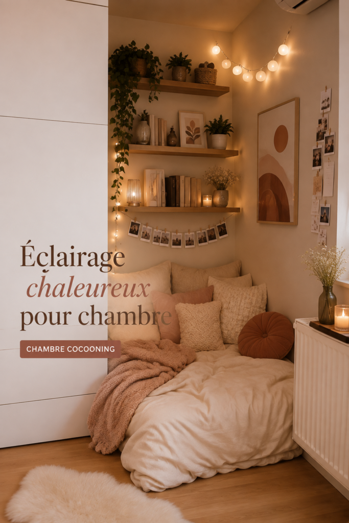 Lumières murales chaleureuses dans une chambre cozy.