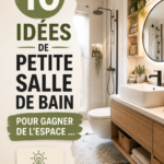 Une petite salle de bain bien aménagée avec des rangements astucieux et des couleurs claires.