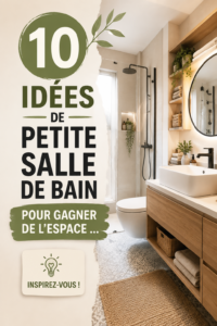 Une petite salle de bain bien aménagée avec des rangements astucieux et des couleurs claires.